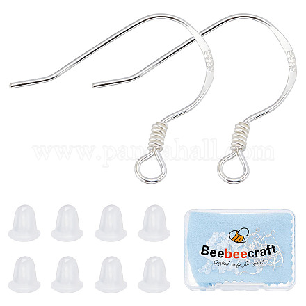 Beebeecraft 10 Pairs/Box 925 Sterling Silver Earring Hooks Ear Wires Fish Hooks with 50Pcs Earring Backs for Drop Dangle Earrings Jewelry Making STER-BBC0001-38-1