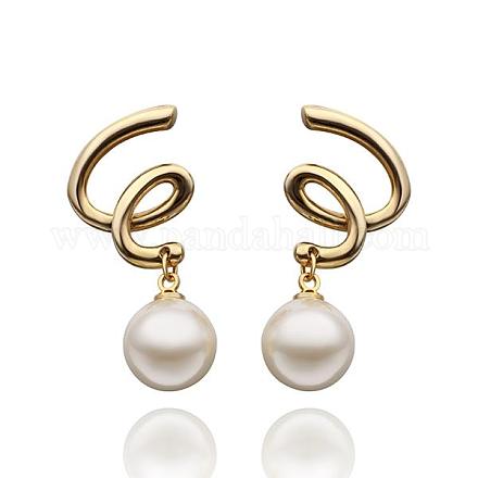 Helix & Round Tin Alloy Imitation Pearl Dangle Earrings For Women EJEW-BB13470-G-1