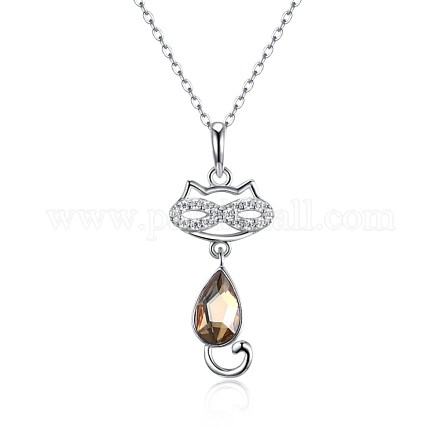 925 серебряное ожерелье с подвеской в виде котенка NJEW-BB34182-B-1