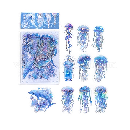 20 Uds. 10 estilos de pegatinas decorativas de medusas para mascotas impermeables con láser PW-WG80665-14-1