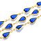 Brass Teardrop Link Chains, with Glass, Soldered, with Spool, Long-Lasting Plated, Golden, Midnight Blue, 16.5x7x2.5~3mm, about 32.81 Feet(10m)/Roll