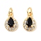 Brass Micro Pave Cubic Zirconia Charms, with Jump Rings, Teardrop, Real 18K Gold Plated, Black, 10x6.5x3.5mm, Hole: 2mm