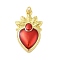 Rack Plating Brass Enamel Pendants, with Jump Ring, Cadmium Free & Lead Free, Heart Charm, FireBrick, 31.5x20x4.5mm, Hole: 3mm