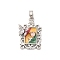Brass Enamel Pendants, with Clear Cubic Zirconia, Rectangle with Flower & Butterfly Charm, Platinum, 22.5x15x5.5mm, Hole: 4x3mm