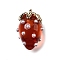 Strawberry Brass Acrylic Pendants, with ABS Imitation Pearl, Lead Free & Cadmium Free, Rack Plating, Long-Lasting Plated, Golden, Brown, 19.5x13x13mm, Hole: 1.2mm