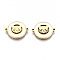 304 Stainless Steel Enamel Links Connectors, Laser Cut, Flat Round with Cat, White, Golden, 14.5x18.5x2mm, Hole: 1.2mm