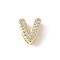 Brass Micro Pave Clear Cubic Zirconia Initial Multi-strand Links, Real 18K Gold Plated, Lead Free & Cadmium Free, Long-Lasting Plated, Rack Plating, Letter V, 10x5~9.5x4.5~5mm, Hole: 1.5~3.2x2~8mm