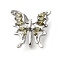 3 Hole Brass Micro Pave Cubic Zirconia Multi-strand Links, Butterfly, Platinum, Olive, 16x16x6mm, Hole: 1.6mm