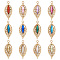 24Pcs 12 Colors KC Gold Plated Alloy Pendants, with Acrylic and Crystal Rhinestone, Leaf Charm, Light Gold, 31x13x4mm, Hole: 2mm, 2pcs/color