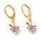 Brass Micro Pave Cubic Zirconia Huggie Hoop Earrings, Grape, Lilac, Golden, 26mm, Pin: 0.8mm