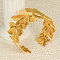 Elegant Floral 304 Stainless Steel Cuff Bangles for Women, Real 18K Gold Plated, Inner Diameter: 2-1/8 inch(5.5cm)