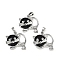 Natural Obsidian Kitten Pendants, Brass Cute Cat Shape Charms, Platinum, Long-Lasting Plated, Rack Plating, 28.5x30.5x10mm, Hole: 8x5mm