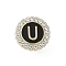 Letter Enamel Pins, Alloy Brooches for Backpack Clothes, with Clear Cubic Zirconia , Letter U, 17.8x17mm
