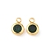 304 Stainless Steel Charms, with Rhinestone, Flat Round, Polishing, Real 18K Gold Plated, Dark Green, 9x6.5x3.5mm, Hole: 2mm