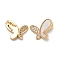 Plating Brass Micro Pave Cubic Zirconia Pendant, with Shell, Butterfly, Real 18K Gold Plated, 13x13x4.8mm, Hole: 3x1.7mm