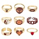 9pcs 9 estilo corazón y cadena de acera y anillos ovalados RJEW-LS0001-57-2