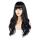 長いウェーブの巻き毛のかつら  合成かつら  きちんとした前髪で  耐熱高温繊維  女性のために  ブラック  27.55インチ（70cm） OHAR-I019-06-9