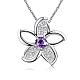 Silver Plated Brass Cubic Zirconia Flower Pendant Necklaces NJEW-BB03570-B-1