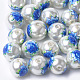 Perle in vetro con perle finte a motivo stampato e spray GLAA-S047-06B-05-1