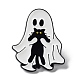 Ghost with Black Cat 合金エナメルブローチ  ハロウィンピン  ホワイト  30.5x26x1.5mm JEWB-E034-02EB-03-1