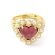 Регулируемое кольцо в виде сердца из натуральных смешанных драгоценных камней с пластиковыми жемчужными бусинами RJEW-E075-05G-4