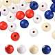 160 Pcs 4 Colors 4 July American Independence Day Painted Natural Wood Round Beads WOOD-LS0001-01C-1