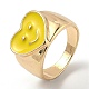 合金エナメルフィンガー指輪  笑顔とハート  ライトゴールド  きいろ  usサイズ6（16.5mm） RJEW-H539-02A-LG-3