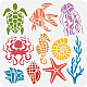 ベネクリートの海の生き物の絵のステンシル  カメタコクラゲ巻貝サンゴ海洋生物ステンシルテンプレート diy 工芸品スクラップブック壁家の装飾  30x30cm DIY-WH0391-0131-1