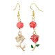 3 paires de breloques en alliage d'émail rouge de style 3 et boucles d'oreilles pendantes en perles de rose EJEW-JE05031-04-5