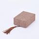 木製のペンダントネックレスボックス  リネンとナイロンコードのタッセル付き  長方形  スレートグレイ  10x7.5x3.7cm OBOX-K001-01B-3