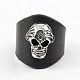 メンズパンクリング  ハロウィン  合金頭蓋骨と革のリングベース  プラチナ  ブラック  98x35mm RJEW-O008-02-3