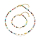Set di bracciali e collana di perle di vetro placcato SJEW-JS01200-1