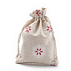 ポリコットン（ポリエステルコットン）パッキングポーチ巾着袋  印刷された雪片で  レッド  18x13cm ABAG-S003-02A-1
