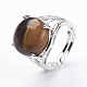 調節可能な天然な虎眼の指の指輪  真鍮パーツ  usサイズ7 1/4(17.5mm)  宝石：16mm X-RJEW-F075-01A-4