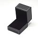 プラスチック模造革製のリングボックス  ベルベットと  長方形  ブラック  6.8x6.1x5.8cm OBOX-Q014-25-3