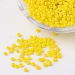 12/0 couleurs opaques perles de graines de verre rond, jaune, taille: environ 2mm de diamètre, Trou: 1 mm, environ 3303 pcs/50 g