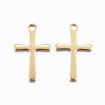 Ion Plating(IP) 304 Stainless Steel Charms, Cross Pendants, Golden, 15.5x9.5x0.8mm, Hole: 1mm