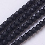 Synthetischen schwarzen Steinperlen Stränge, gefärbt, facettiert, matt, Runde, Schwarz, 4 mm