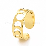 Ion Plating(IP) 304 Stainless Steel Hollow Out Moon Phase Open Cuff Ring for Women RJEW-C053-04G