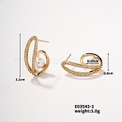 Элегантные серьги-гвоздики из жемчуга и меди с цирконами UR8130-1