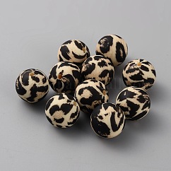 Cuentas focales redondas con estampado de leopardo de silicona de calidad alimentaria, diy collares de enfermería haciendo, almendra blanqueada, 15mm, agujero: 2.5 mm