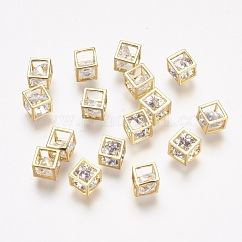 Breloques en laiton avec zircone cubique, Sans cadmium & sans nickel & sans plomb, cube, véritable 18k plaqué or, 4.5x4.5x4.5mm