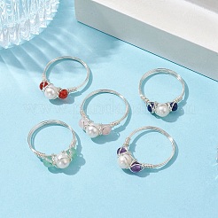 Kupferdraht umwickelter offener Ring aus natürlichem Edelstein&nbsp;RJEW-JR00632-02