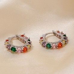 Orecchini a cerchio vintage in ottone con zirconi cubici e cerchio colorato&nbsp;FK0958