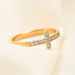 Kreuz Edelstahl Micro Pave klare Zirkonia Fingerringe für Frauen&nbsp;FS-WG88B59-04