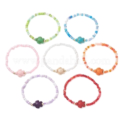 Bracelet extensible composé de 7 perle de turquoise synthétique teintée et de perles d'hématite synthétique non magnétiques électroplaquées.&nbsp;BJEW-JB13428