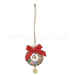 Weihnachtsdekorationen mit Schleifenanhänger aus Holz und Polyester&nbsp;HJEW-JM04193-01