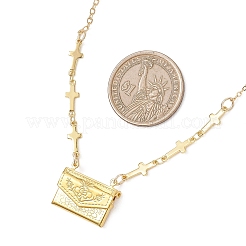 Collar con colgante de medallón de bolso de latón con cadena de eslabones cruzados para mujer&nbsp;NJEW-JN05838