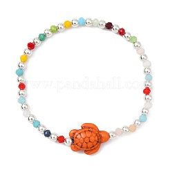 Synthetische türkisfarbene Meeresschildkröten- und Glasperlen-Stretch-Armbänder&nbsp;BJEW-JB09892