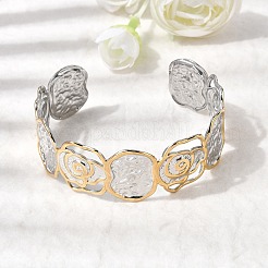 Bracelets manchettes en acier inoxydable 304 martelé pour femmes&nbsp;BJEW-P371-01B